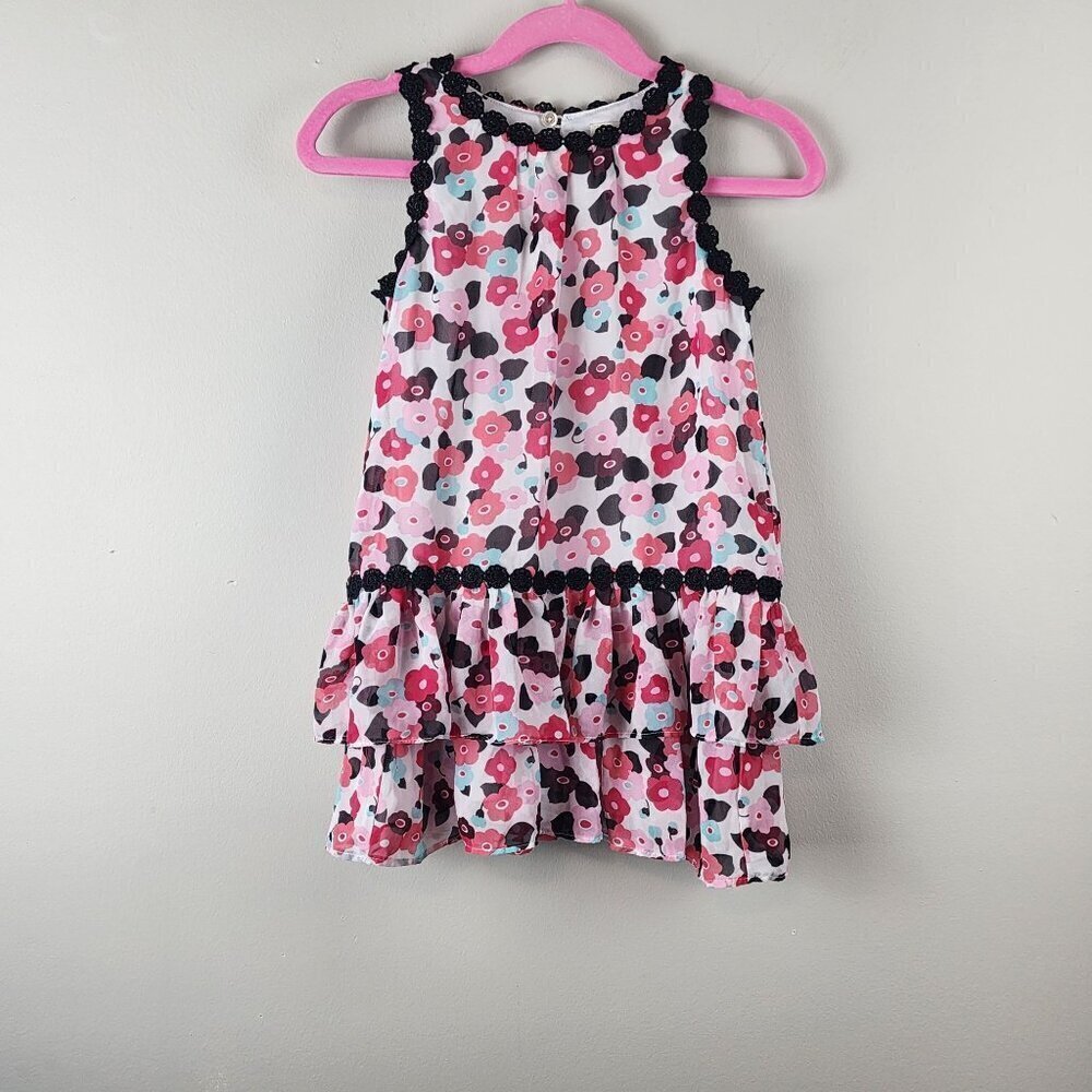 Kate Spade toddler girl sz 4 sleeveless dress Blooming Floral black lace trim